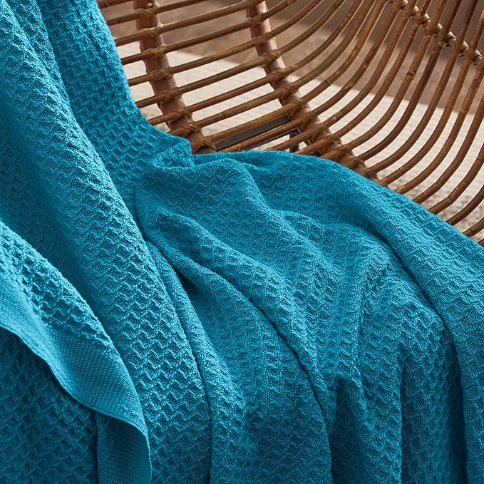 Bedsure Gentlesoft 100% Cotton Blanket King Size for Bed - Breathable and Soft for Spring Summer, Thick Cozy Waffle Weave Blanket Gifts for Women, Teal, 104x90 inches
