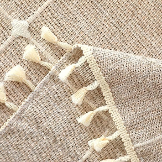 SIELUNO Coffee Table Cover, Rustic Farmhouse Rectangle Coffee Table Cloth Cotton Linen Waterproof with Pockets and Tassel for Living Room Decoration - Large Plaids - 24x64 Inch