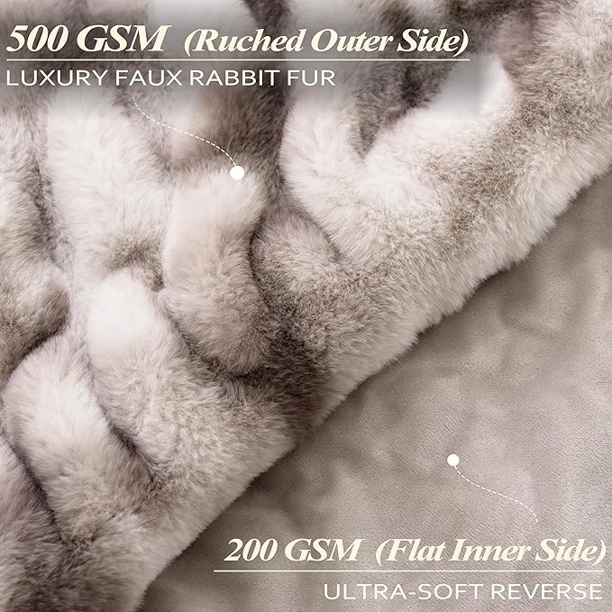Touchat Ruched Faux Rabbit Fur Blanket, 700 GSM Luxury Dual-Sided Soft Cozy Blanket, Fuzzy Fluffy Plush Throw for Bed, Couch and Sofa - 60"x80", Tie-dye Coffee
