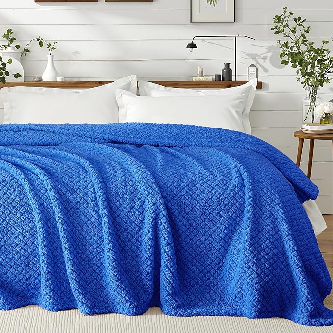 Exclusivo Mezcla Twin Size Fleece Blanket for Bed, Extra Soft Warm Decorative Fuzzy Blanket for Women, Lightweight Cozy Bedding Blankets, 60x80 Inches, Cobalt Blue