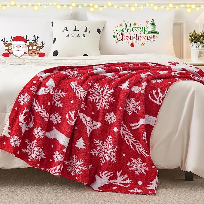 SeaRoomy Christmas Blanket, Ultra Soft Cozy Fuzzy Warm Reversible Knit Throw Blanket for Couch, Microfiber Lightweight Knitted Blanket Holiday Theme Home Christmas Decor (Reindeer, 51"×63")