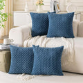 Set of 4 Blue Decorative Throw Pillow Covers 18x18 Inch Corduroy Pillow Covers for Bed Couch Sofa Living Room Soft Square Cushion Cases