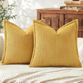 Mecatny Corduroy Throw Pillow Covers 20x20 Set of 2, Neutral Decorative Soft Boho Couch Pillow Covers with Broadside for Sofa Living Room, Mustard Yellow