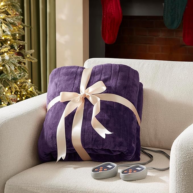 Beautyrest Heated Blanket, Electric Blanket, Soft, Warm, Reversible Plush - Sherpa Heating Blanket with 20 Heat Settings, 1-10 hrs Timer Auto Shut Off, Machine Washable, Queen (90 inx84 in), Purple