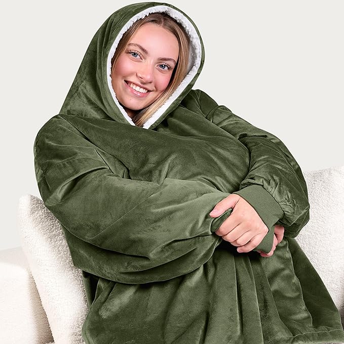Bare Home Wearable Blanket Hoodie - Soft Plush Sherpa - Warm and Cozy - Oversized Wearable Blanket - Adult & Kid Sizes