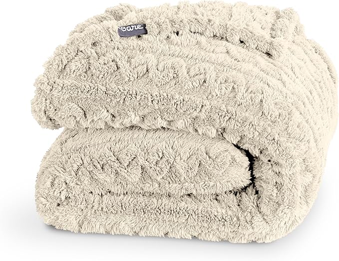 Bare Home Faux Shearling Blanket - Blanket for Bed, Sofa, Couch, Camping, Travel, and Gifts - Warm & Lightweight Throw - Fluffy & Soft (Twin/Twin XL, Cable Oyster)