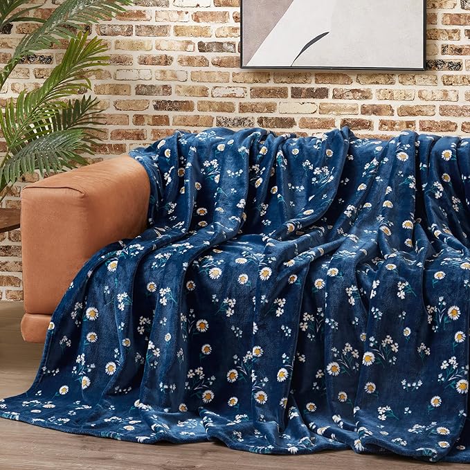 Lucky Brand Daisy Navy Blue Floral 66"X90" Cozy Plush Blanket - Premium Microfiber Throw for Luxurious Comfort and Style Twin/Twin XL Size