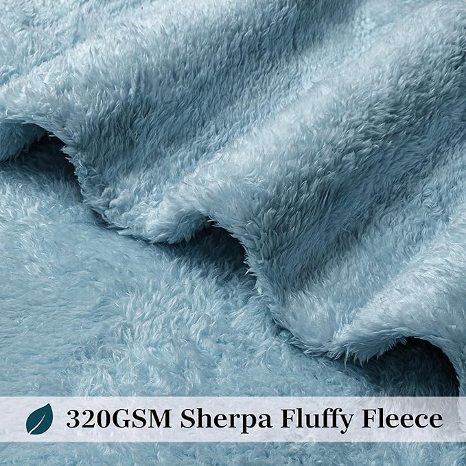 PAVILIA Sherpa Throw Blanket for Couch Sofa, Dusty Slate Blue Fluffy Warm Plush Blanket for Bed, Cozy Super Soft Lightweight Throw, Fuzzy Decorative Blanket, All Season Home, 50x60