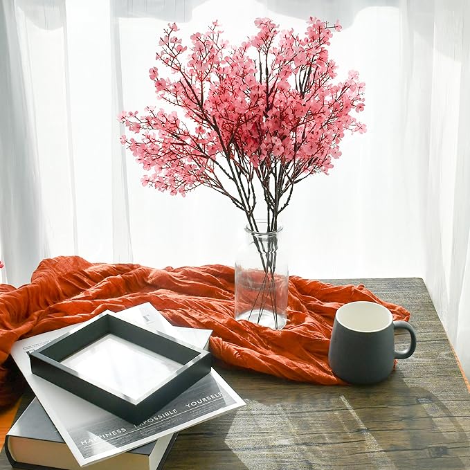 Mandy's Pink Artificial Baby’s Breath Flowers 6 Bundles Silk Gypsophila, 18.5 Inch European Style Modern Home Decor Centerpiece, Neutral Wedding Flower Arrangements