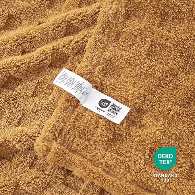 Cozy Bliss Ultrasoft Waffle Throw Blanket, Fluffy Cute Plush Blanket for Couch, Bed, Modern Home Accent, Portable for Picnic or Outdoor, Brown, 60"x80"
