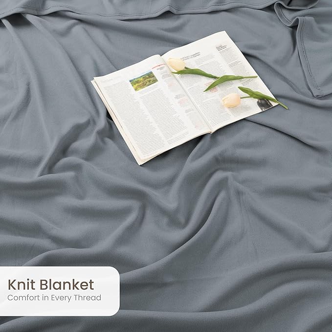 Utopia Bedding Knit Blanket Queen Size (90x90 Inches, Grey) Soft Lightweight Jersey Breathable Sweatshirt Blanket for Bed,Couch & Sofa