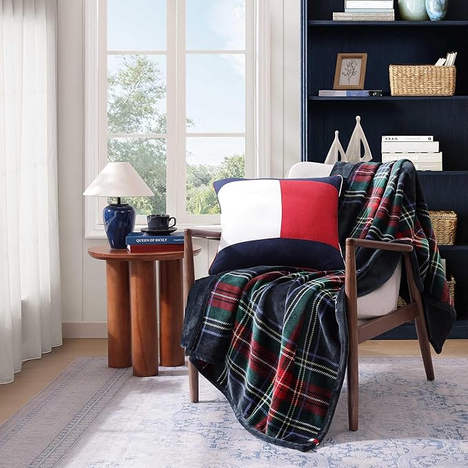 Tommy Hilfiger - Blanket, Ultra-Soft Plush Throw Blanket for Bed or Couch, Cozy Bedding with Solid Reverse & Tailored Hem, Medium Weight for Year Round Comfort (Devon Tartan Blue, 50" x 70")
