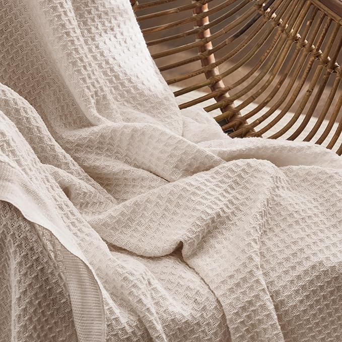 Bedsure Gentlesoft 100% Cotton Blanket Twin XL Size for College Dorm - Breathable and Soft for Spring Summer, Waffle Weave Twin Blanket for Bed, Dorm Room Essentials, Begie, 66x90 inches