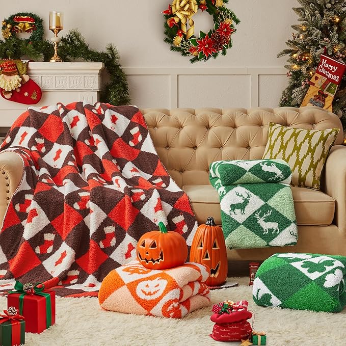 CYMULA Christmas Knit Throw Blanket - Super Soft Cozy Fuzzy Blankets for Couch, Sofa & Bed, Holiday Throw Blanket，50"x60"