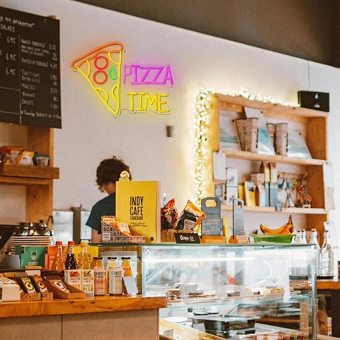 Pizza Time Neon Sign for Wall Decor Delicious Pizza LED Light Sign Dimmable Business Food Neon Light Colorful Pizzeria Neon Light Up Sign for Bars Parties Kitchens Bedrooms