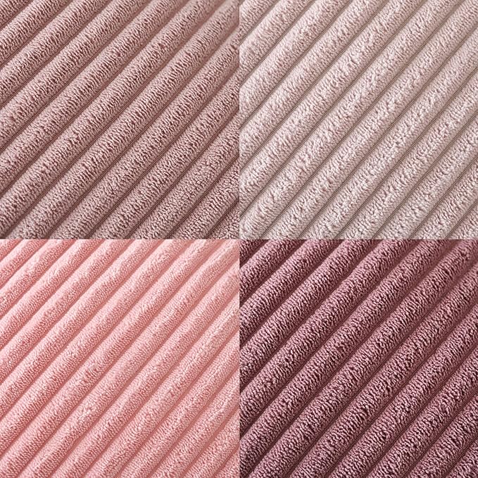 Volcanics Set of 4 Pink Corduroy Decorative Couch Throw Pillow Covers 20x20 Inch, Valentine's Day Farmhouse Striped Cushion Cases, Soft Boho Square Accent Pillow Covers for Home Sofa