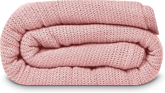 Linteum Textile Supply Leno Weave Rose Blanket, Queen 100% Cotton, Lightweight, Warm, Fluffy, Premium and Durable Soft & Cozy Bed Blanket for Home, Couch, Sofa & Dorm, All Season Throw [90x90]