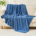 EMME Fleece Blanket, 3D Jacquard Throw Blanket for Couch and Bed, Soft Cozy and Fluffy Blankets Lightweight Luxury Flannel with Waffle Design (Navy Blue, 50" x 60")