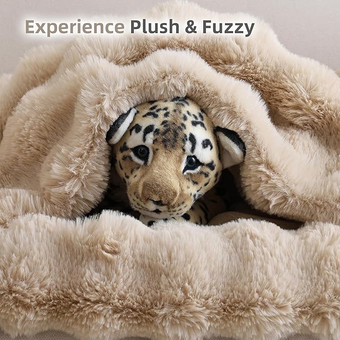 Smoofy Faux Fur Throw Blanket for Couch – Linen Fluffy Cozy Rabbit Fleece, Plush Soft Bubble Blanket for Sofa & Bed, for Mom, Warm Fuzzy Home Room Decor Throw 50" x 60"