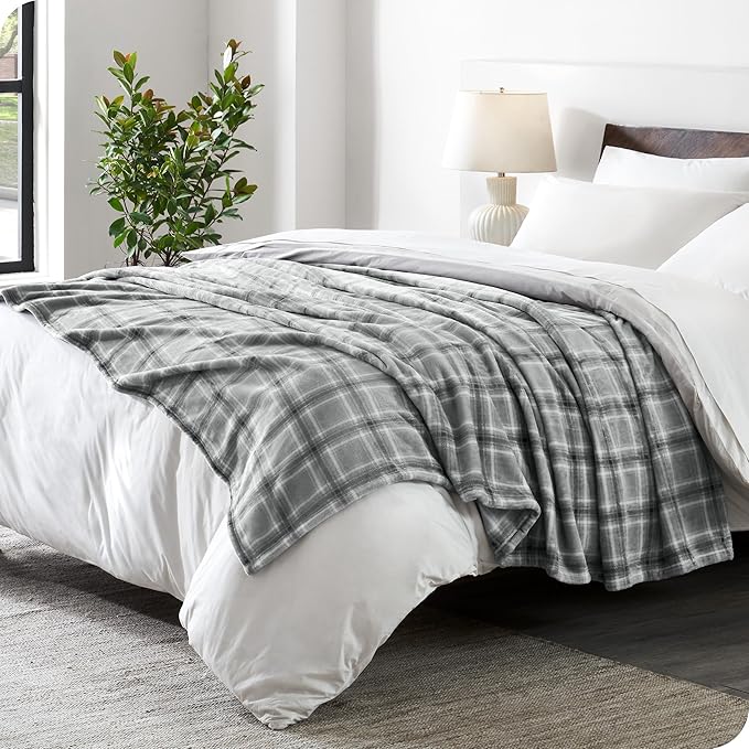 Bare Home Textured Fleece Blanket - Twin/Twin Extra Long - Ultra-Soft Lightweight for Bed, Sofa, and Couch - Luxury Microplush - Cozy Warm Blanket (Twin/Twin XL, Tartan Plaid)
