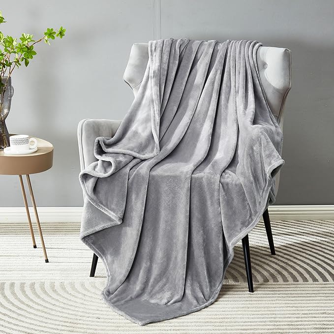 DREAMNINE Oversized Soft Plush Fleece Throw Blanket Twin Size 60" x 80", Decorative Large Solid Lightweight Fluffy Velvet Bed Blanket, Big Cute Cozy Accent Gray Fuzzy Flannel Blanket for Bedroom, Grey