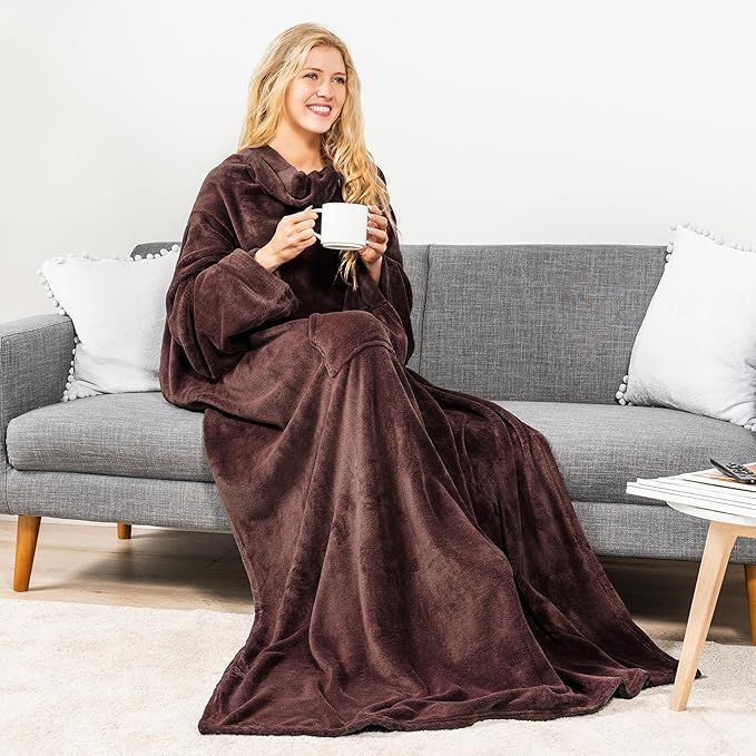 PAVILIA Blanket with Sleeves for Adult Women Men, Soft Warm Wearable Blanket Fleece Wrap Throw, Robe Blanket Gift