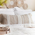 BlissBlush 14x36 Lumbar Pillow Cover for Bed, Rectangular Long Decorative Throw Pillowcase, Boho Accent Cushion with Tufted Pattern and Tassels, Cream Beige Neutral (Cover Only)