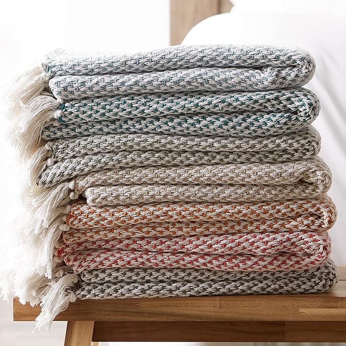 DII Woven Throw Collection 100% Cotton, Basketweave, 50x60, Storm Blue