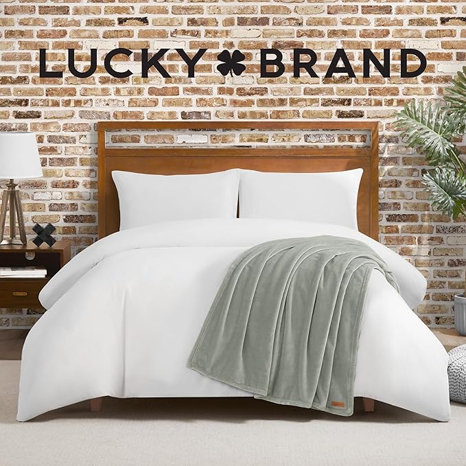 Lucky Brand Solid Plush 50"x70" Throw Blanket, Desert Sage Green - Soft, Cozy, and Timeless Comfort