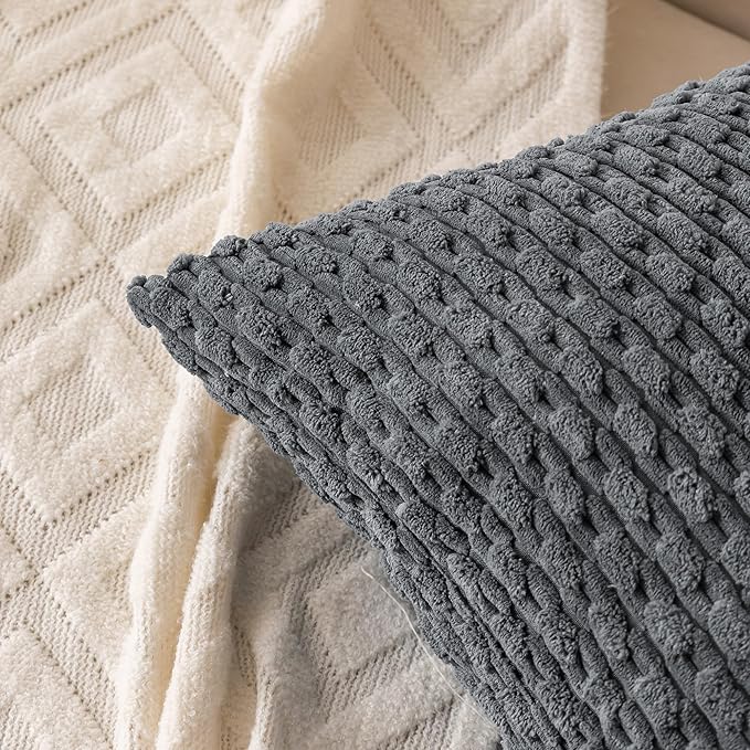 Set of 4 Medium Grey Decorative Throw Pillow Covers 18x18 Inch Corduroy Pillow Covers for Bed Couch Sofa Living Room Soft Square Cushion Cases