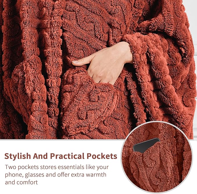 Wearable Blanket Sherpa Fleece Shawl Blanket with Pockets Blanket Poncho Cape for Adults, Cozy Shawl TV Throw Blankets