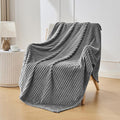 Bnuitland Fleece Throw Blanket for Couch, 300GSM Soft Warm Cozy Fluffy Throw for Adults & Kids, Stripe Pattern, All Season Sofa Bed Blanket for Home Decor, Grey 50"x60"