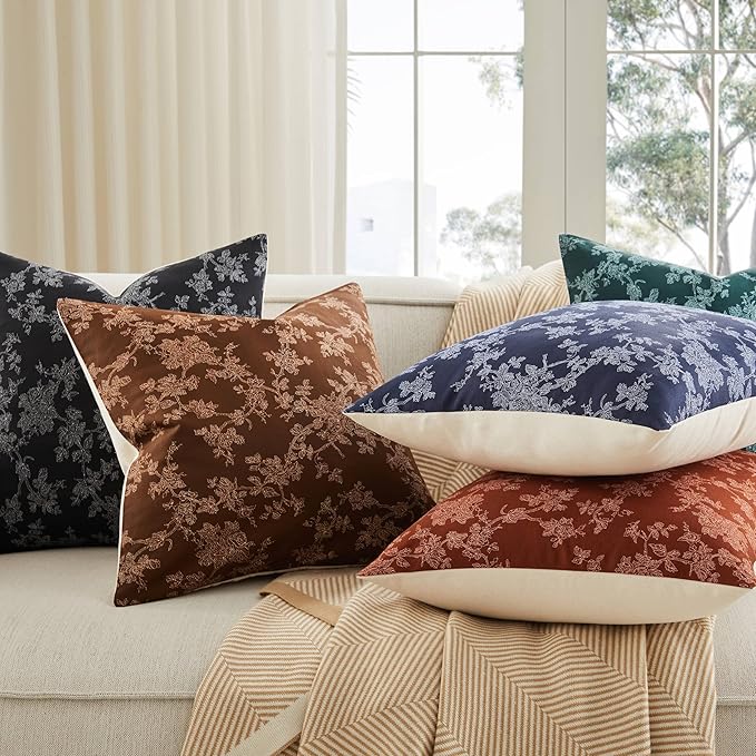 100% Cotton French Pastoral Throw Pillow Covers Set of 2, 12x20 Inch Background/Black Farmhouse Decorative Cushion Covers for Sofa Bed Living Room Home Decor