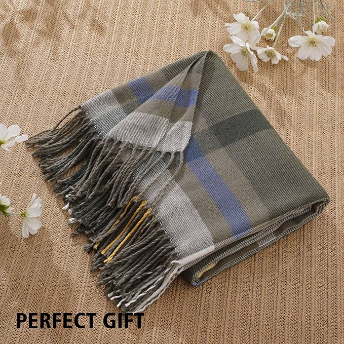 BATTILO HOME Olive Green Plaid Throw Blanket for Couch - Army Green Plaid Blanket Buffalo Checkered Blankets - Lightweight Farmhouse Outdoor Throw Blankets for Bed, Sofa 50"x60"