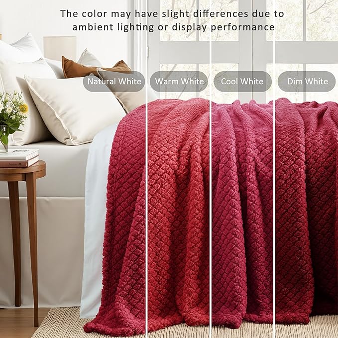 Exclusivo Mezcla Fleece Throw Blanket for Couch and Bed, Extra Soft Warm Decorative Fuzzy Throws for Women, Lightweight Cozy Blankets Size 50x60 Inches, Deep Red