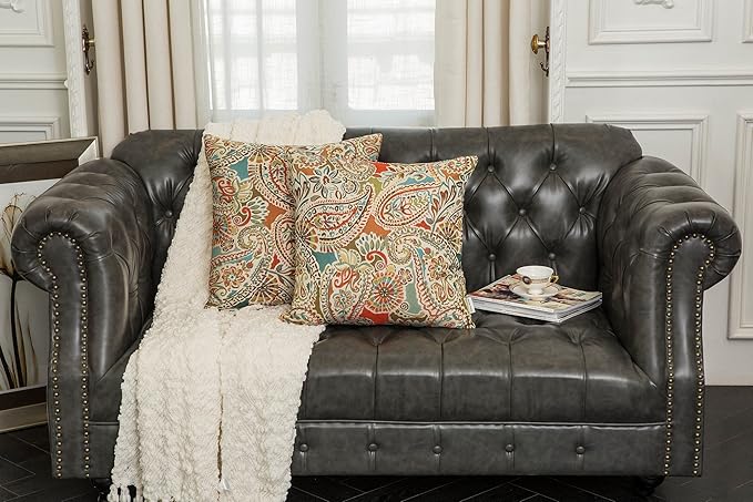 Mika Home Pack of 2 Throw Pillow Covers Decorative Pillow Shells for Sofa Couch, Paisley Pattern, 22x22 Inches,Red Teal Cream Multicolor