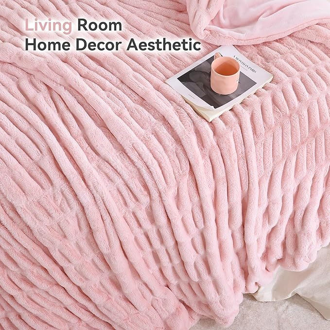 Smoofy Blush Pink Throw Blanket for Couch – Ultra Soft Cozy Plush Fluffy Blanket with Faux Rabbit Fur, Fuzzy Lightweight Fleece for Sofa, Bed & Office, Gift for Women, Home Room Decor Throw 60"x80"