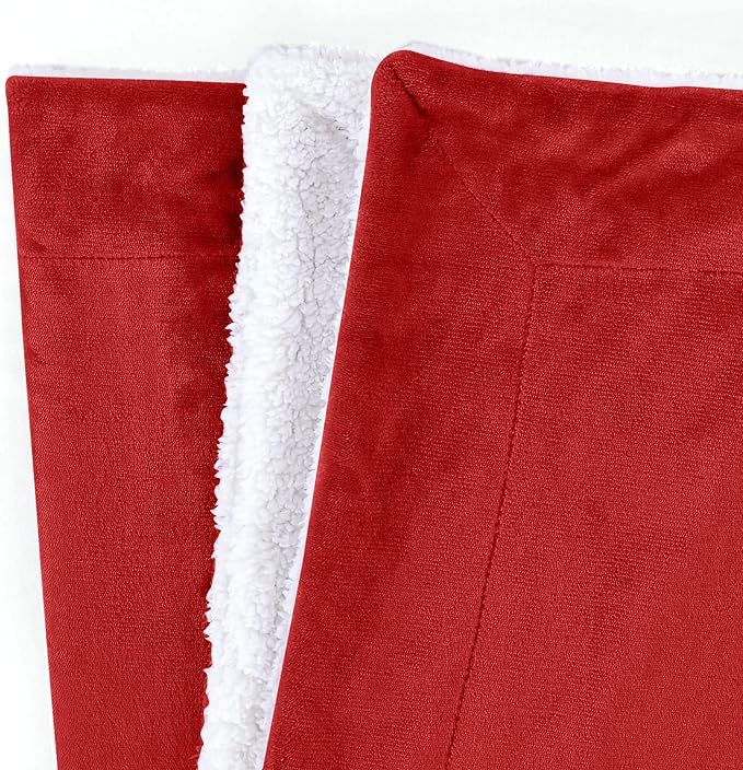 Mocassi Premium Ultra-Soft Flannel Fleece Sherpa Throw Blanket - Warm Cozy Reversible Plush Micromink Blanket for Couch, Bed and Sofa - Fluffy, Christmas Winter Bedding Gift, Queen, Red