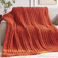 Chunky Knit Throw Blanket, 80''*90'' Knitted Throw Chenille Yarn for Bed Couch, Handmade Orange Crochet Big Thick Blanket, Machine Washable Cute Comfy Blanket for Home Decor