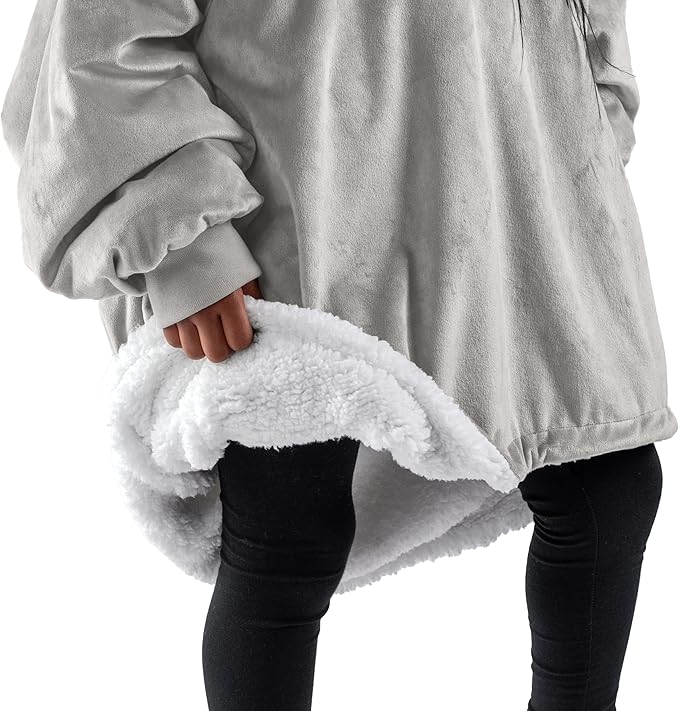 Bare Home Wearable Blanket Hoodie - Soft Plush Sherpa - Warm and Cozy - Oversized Wearable Blanket - Adult & Kid Sizes