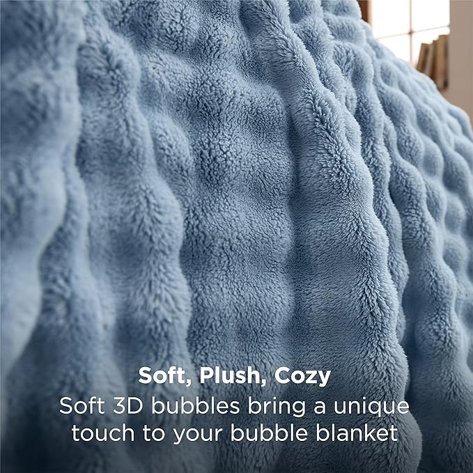 Bedsure 3D Fleece Bubble Blanket for Couch - GentleSoft Blue Twin Blanket for Sofa Bed Room Decor - Luxury Soft Cozy Gifts for Her, Lightweight, All Seasons, Celestial Blue, 60"×80"