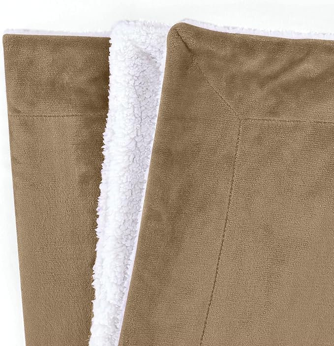 Mocassi Premium Ultra-Soft Flannel Fleece Sherpa Throw Blanket - Warm Cozy Reversible Plush Micromink Blanket for Couch, Bed and Sofa - Fluffy, Christmas Winter Bedding Gift, Queen, Taupe