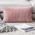 UGASA 12x24 Inch Pillow Cover Pack of 1 Valentine's Day Soft Boho Stripe Corduroy Long Rectangular Lumbar Cushion Cover Decorative Throw Pillows for Bed, Couch, Sofa, Bedroom, Living Room, Baby Pink