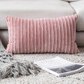 UGASA 14x20 Inch Pillow Cover Pack of 1 Soft Boho Stripe Corduroy Long Rectangular Lumbar Cushion Cover Farmhouse Decorative Throw Pillowcase for Bed, Couch, Sofa, Bedroom, Living Room, Baby Pink