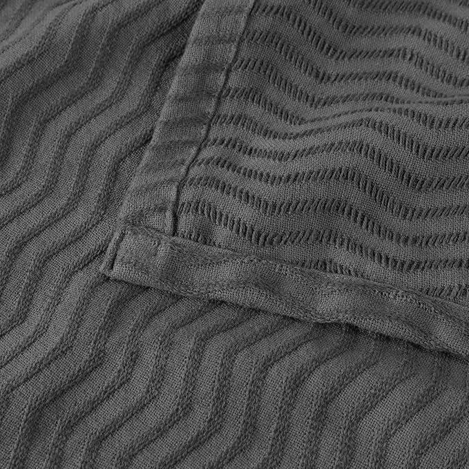 Superior JENA Cotton Blanket, for Picnic, Beach, Traveling or Camping, Bedroom Decor, Essentials, Cover for Bed, Couch, Lounging, Textured Jacquard, Modern Chevron Woven Blanket, Throw, Charcoal
