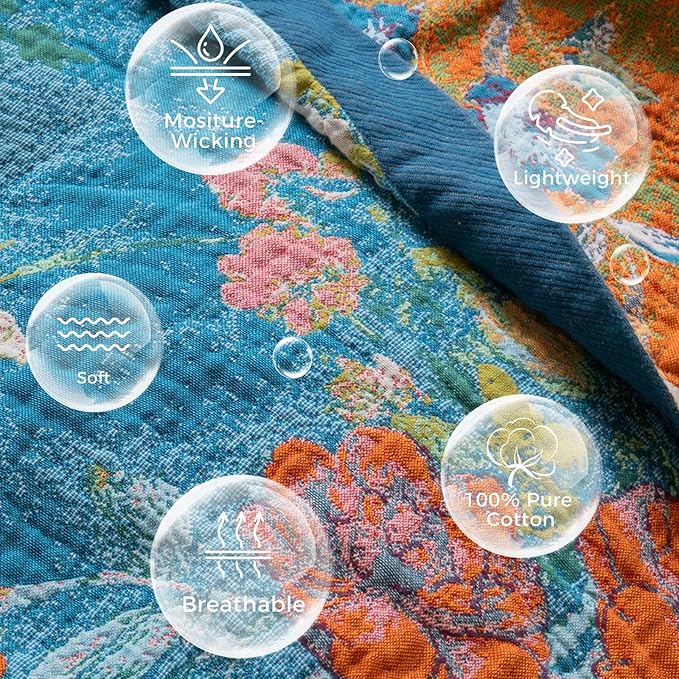Boho Throw Blanket for Couch Sofa Chair Cotton Spring Blankets for Bedroom Living Room All Season Lightweight Reversible Floral Birds Embroidery Throws 50"x60"