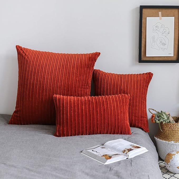 UGASA Fall Soft Velvet Solid Square Decorative Cushion Covers Handmade Pillowcase with Hidden Zipper, 1 Pack, 18x18 inch, Burnt Brick