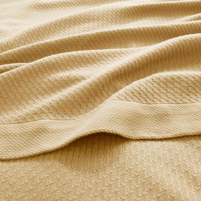 Madison Park 100% Egyptian Cotton Lightweight Summer Blanket, Breathable Waffle Knit Design, Soft Cozy All-Season Throw for Bed, Couch or Sofa, Mustard Full/Queen Size (90"x90")