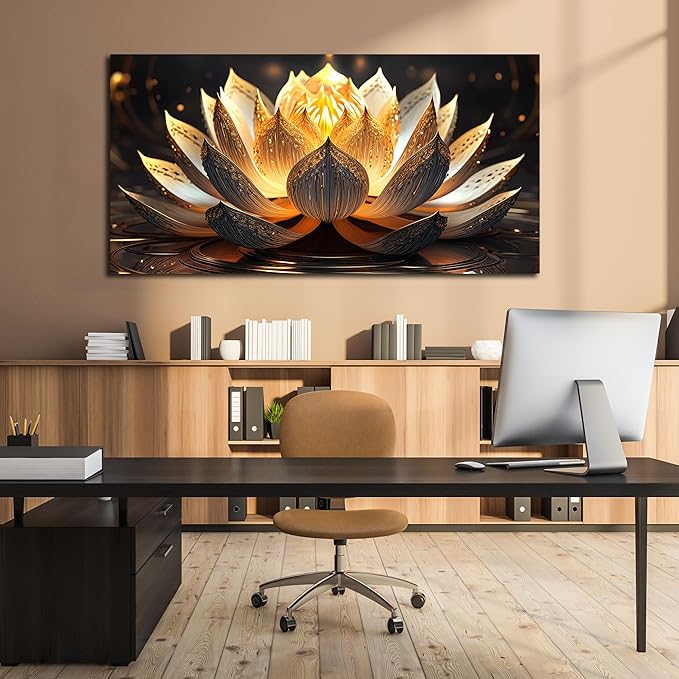 TYTAUPT Lotus Flower Wall Art Ror Living Room Large Size Gold and Brown Painting Wall Art Office 29 x 59 Inch Prints For Wall Decor For Beroom Women