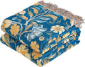 Boho Throw Blanket, 100% Organic Cotton Breathable Ultra Soft 60" x 80" Bed Quilt Blue Throw - All Season Bird Floral Rustic Farmhouse Decor Reversible Blanket for Couch Chair and Gift